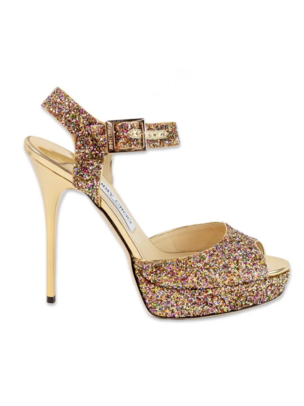 Jimmy Choo Linda Golden Platform Multicolor Glitter Stiletto Heels Size 9